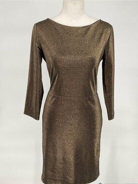 Alice + Olivia Selma Gold Metallic Cutout Back Long Sleeve Dress Size 4
